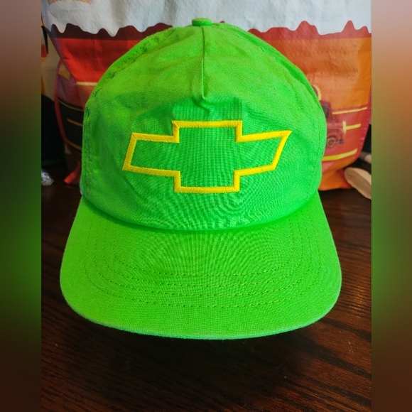 Vintage Nylon Neon Green Chevrolet Hat Cap - Picture 1 of 5